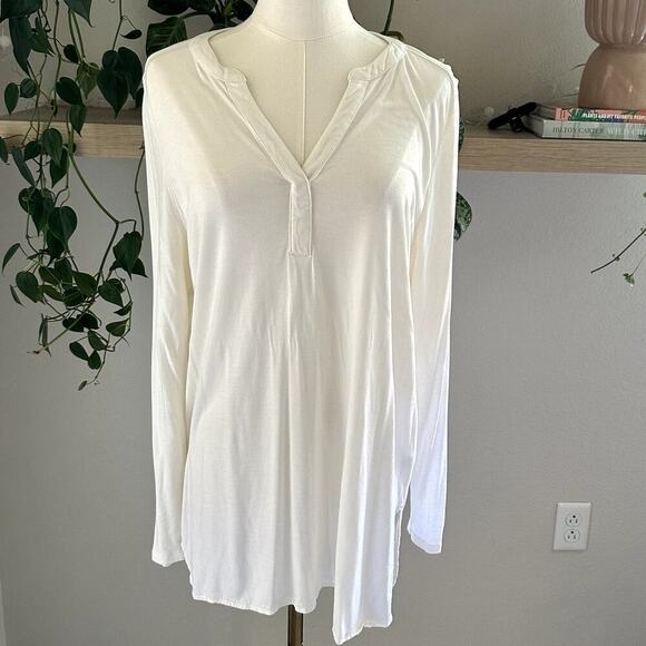 J. Jill White Long Sleeve Stretch Tunic Top L  Minimalist Layering Soft Stretch - Picture 1 of 8